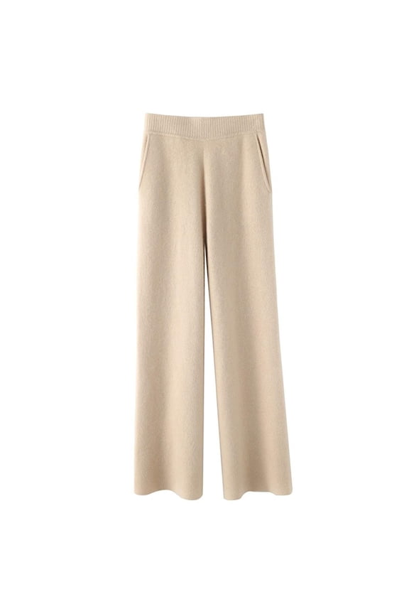 Women's Casual Pants Soft Comfortable Jogger Knitted Elastic Waist Straight Leg Winter Warm Wool Blend Trousers