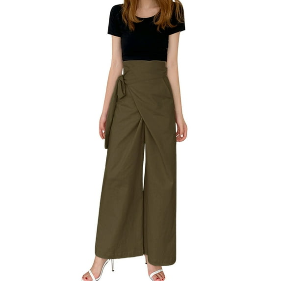 Women's Casual Pants Solid Color Comfortable Lace Up Design Stylish Pockets Trousers for Everyday Wear