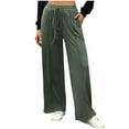 thumbnail image 1 of Women's Casual Pants Solid Color Drawstring Baggy Straight Leg Elastic High Waisted Sweatpants With Side Pockets (XL, Army Green), 1 of 5