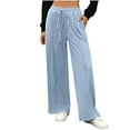 thumbnail image 1 of Women's Casual Pants Solid Color Drawstring Baggy Straight Leg Elastic High Waisted Sweatpants With Side Pockets (XL, Light Blue), 1 of 5