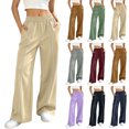 thumbnail image 1 of Women's Casual Pants Solid Color Elastic High Waist Wide Leg Trousers with Side Stripe and Pockets S-2XL, 1 of 9