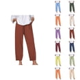 thumbnail image 1 of Women's Casual Pants Solid Color Loose Comfort Linen Drawstring Elastic Waist Pocket Straight Leg Trousers for Everyday Wear, 1 of 9