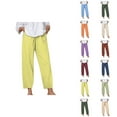thumbnail image 1 of Women's Casual Pants Solid Color Loose Comfort Linen Drawstring Elastic Waist Pocket Straight Leg Trousers for Everyday Wear, 1 of 9