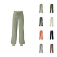 thumbnail image 1 of Womens Casual Pants Wide Leg Pants Women's Casual Pants Solid Color Strapped Pockets Loose Wide Leg Linen Trousers for Everyday Wear, 1 of 5