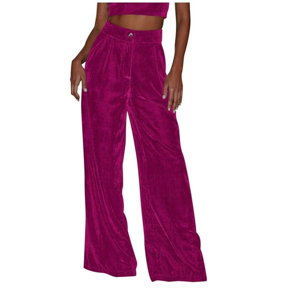 Women's Casual Pants Solid Color Suede Straight Leg Wide Leg Elegant Commuting Trousers for Autumn Winter Comfortable Stylish