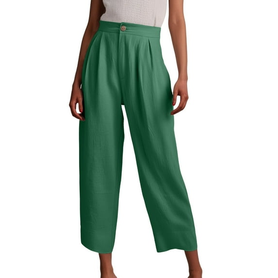 Women's Casual Pants Straight Leg Capri Ankle Length Mid Rise Button Detail Comfortable Summer Fall Everyday Wear
