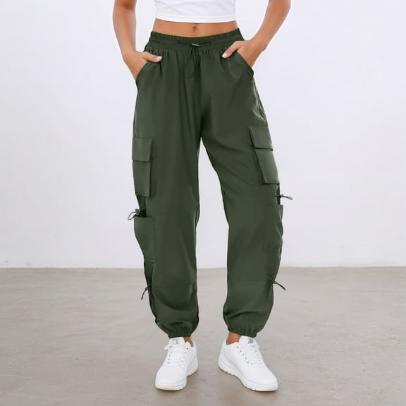 Women's Casual Pants Street Style Joggers with Multiple Pockets and Drawstring Elastic Waist for Comfortable Daily Wear