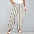 thumbnail image 1 of Women's Casual Pants Striped Linen Pants For Women Summer Casual Wide Leg Pants With Pockets Comfy Cropped Palazzo Pants,Gold Women's Casual Pants M, 1 of 5