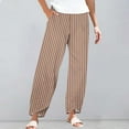 thumbnail image 1 of Women's Casual Pants Striped Linen Pants For Women Summer Casual Wide Leg Pants With Pockets Comfy Cropped Palazzo Pants,Gold Women's Casual Pants S, 1 of 5