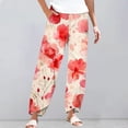 thumbnail image 1 of Women's Casual Pants Striped Linen Pants For Women Summer Casual Wide Leg Pants With Pockets Comfy Cropped Palazzo Pants,Pink Women's Casual Pants L, 1 of 5