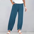 thumbnail image 1 of Women's Casual Pants Striped Linen Pants For Women Summer Casual Wide Leg Pants With Pockets Comfy Cropped Palazzo Pants,Blue Women's Casual Pants XXL, 1 of 5