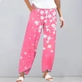 thumbnail image 1 of Women's Casual Pants Striped Linen Pants For Women Summer Casual Wide Leg Pants With Pockets Comfy Cropped Palazzo Pants,Pink Women's Casual Pants XXL, 1 of 5