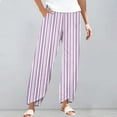 thumbnail image 1 of Women's Casual Pants Striped Linen Pants For Women Summer Casual Wide Leg Pants With Pockets Comfy Cropped Palazzo Pants,Purple Women's Casual Pants L, 1 of 5