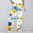 thumbnail image 1 of Women's Casual Pants Striped Linen Pants For Women Summer Casual Wide Leg Pants With Pockets Comfy Cropped Palazzo Pants,Yellow Women's Casual Pants XL, 1 of 5