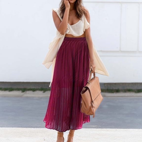 Women's Casual Pants Summer Comfortable Elastic Waist Wide Leg Cropped Trousers With Pleated Design Womens Elastic Waist Dress Pants Womens Business Casual Pants plus Size Women Casual Pants for Work