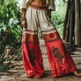 thumbnail image 1 of Women's Casual Pants Vintage Floral Art Printed Cotton Linen Wide Leg Pants,Red Women's Casual Pants S, 1 of 5