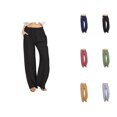 thumbnail image 1 of Women's Casual Pants Wide Leg Long Drawstring Elastic Solid Linen Trousers for Comfortable Everyday Wear, 1 of 10