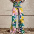 thumbnail image 1 of Women's Casual Pants Wide Leg Pants Woman High Waist Floral Patterned Pants Lightweight Loose Fit Casual Colorful Trouser Imitation Jeans,Pink Women's Casual Pants XXL, 1 of 4