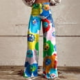 thumbnail image 1 of Women's Casual Pants Wide Leg Pants Women'S High Waisted Flower Patterned Pants Lightweight And Loose Casual Colorful Pants Heavyweight Pants,Blue Women's Casual Pants L, 1 of 4