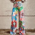 thumbnail image 1 of Women's Casual Pants Wide Leg Pants Women'S High Waisted Flower Patterned Pants Lightweight And Loose Casual Colorful Pants Heavyweight Pants,Pink Women's Casual Pants XXXL, 1 of 7