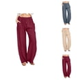 thumbnail image 1 of Women's Casual Pants - Women Casual Solid Color Trouser Pant Blend Drawstring Elastic Waist Pocket Long Wide Leg Pants for Everyday Wear, 1 of 10