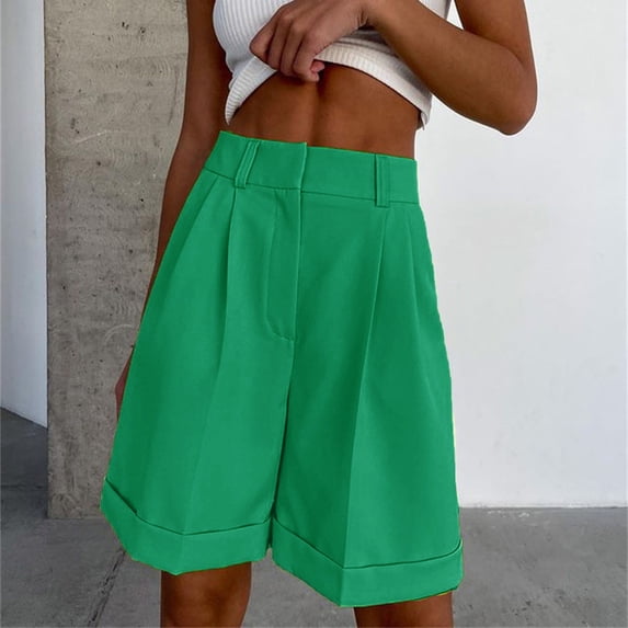 Women's Casual Pants Women Fashion Casual Multicolor Suit Shorts Zipper Pocket Solid Color Cropped Shorts,Green Women's Casual Pants M