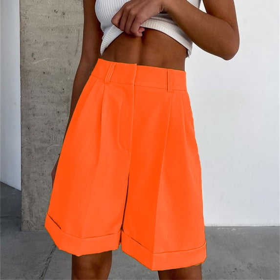 Women's Casual Pants Women Fashion Casual Multicolor Suit Shorts Zipper Pocket Solid Color Cropped Shorts,Orange Women's Casual Pants XL