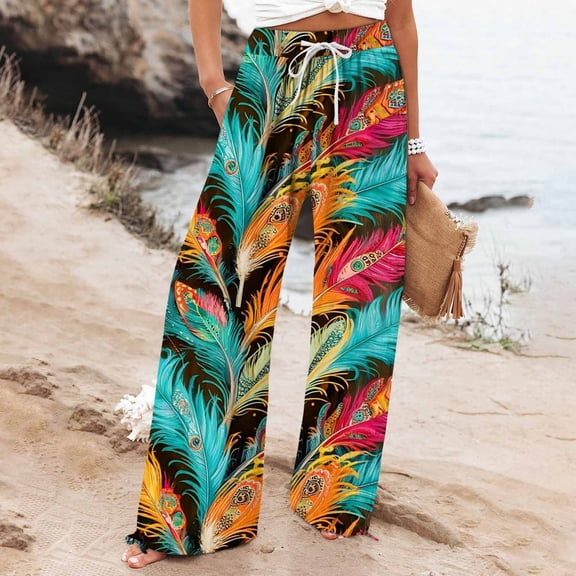 Women's Casual Pants Women'S Boho Wide Leg Palazzo Pants Womens Cotton Casual Loose Pants Comfy Work Pants With Long Casual Wide Leg,Blue Women's Casual Pants S
