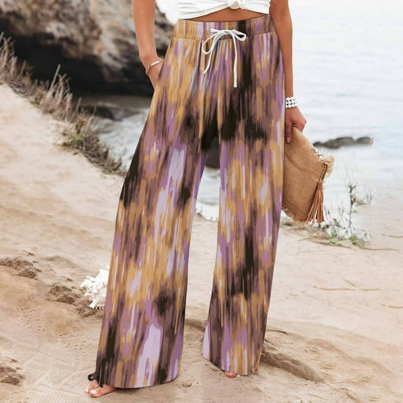 Women's Casual Pants Women'S Boho Wide Leg Palazzo Pants Womens Cotton Casual Loose Pants Comfy Work Pants With Long Casual Wide Leg,Purple Women's Casual Pants L