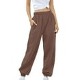thumbnail image 1 of Women's Casual Pants Women'S Bottom Sweatpants No Drawstring Joggers Pants Workout High Waisted Yoga Pants With Pockets,Brown Women's Casual Pants XL, 1 of 9