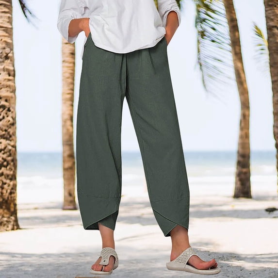 Gray Women's Casual Pants, Women'S Capri Pants Casual Summer Cotton Cropped Pants Pants Trousers,Women's Casual Pants L