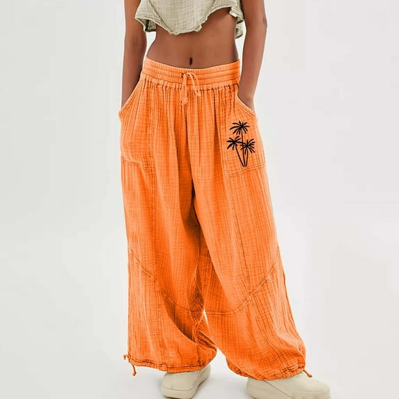 Women's Casual Pants Women'S Cargo Pants Baggy Wide Leg Pants Black Loose High Waist Sweatpants Multi Pockets,Orange Women's Casual Pants XL