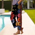 thumbnail image 1 of Women's Casual Pants Women'S Casual Boho Floral Print Stripe Cotton Linen Pants Elastic Waisted Summer Spring Beach Baggy,Black Women's Casual Pants M, 1 of 4