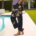 thumbnail image 1 of Women's Casual Pants Women'S Casual Boho Floral Print Stripe Cotton Linen Pants Elastic Waisted Summer Spring Beach Baggy,Black Women's Casual Pants S, 1 of 4