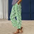 thumbnail image 1 of Women's Casual Pants Women'S Casual Boho Floral Print Stripe Cotton Linen Pants Elastic Waisted Summer Spring Beach Baggy,Gold Women's Casual Pants L, 1 of 4