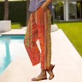 thumbnail image 1 of Women's Casual Pants Women'S Casual Boho Floral Print Stripe Cotton Linen Pants Elastic Waisted Summer Spring Beach Baggy,Orange Women's Casual Pants XXL, 1 of 4