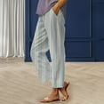 thumbnail image 1 of Women's Casual Pants Women'S Casual Boho Floral Print Stripe Cotton Linen Pants Elastic Waisted Summer Spring Beach Baggy,White Women's Casual Pants M, 1 of 4