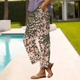 thumbnail image 1 of Women's Casual Pants Women'S Casual Boho Floral Print Stripe Cotton Linen Pants Elastic Waisted Summer Spring Beach Baggy,Yellow Women's Casual Pants XL, 1 of 4