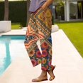 thumbnail image 1 of Women's Casual Pants Women'S Casual Boho Floral Print Stripe Cotton Linen Pants Elastic Waisted Summer Spring Beach Baggy,Yellow Women's Casual Pants M, 1 of 4