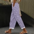 thumbnail image 1 of Women's Casual Pants Women'S Embroidered Floral Print Elastic Belt With Pocket Trousers Side Buttons Cropped Pants Loose Casual Pants Print Straight Pants,Purple Women's Casual Pants L, 1 of 5