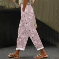 thumbnail image 1 of Women's Casual Pants Women'S Embroidered Floral Print Elastic Belt With Pocket Trousers Side Buttons Cropped Pants Loose Casual Pants Print Straight Pants,Pink Women's Casual Pants M, 1 of 5