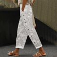thumbnail image 1 of Women's Casual Pants Women'S Embroidered Floral Print Elastic Belt With Pocket Trousers Side Buttons Cropped Pants Loose Casual Pants Print Straight Pants,White Women's Casual Pants XXL, 1 of 5