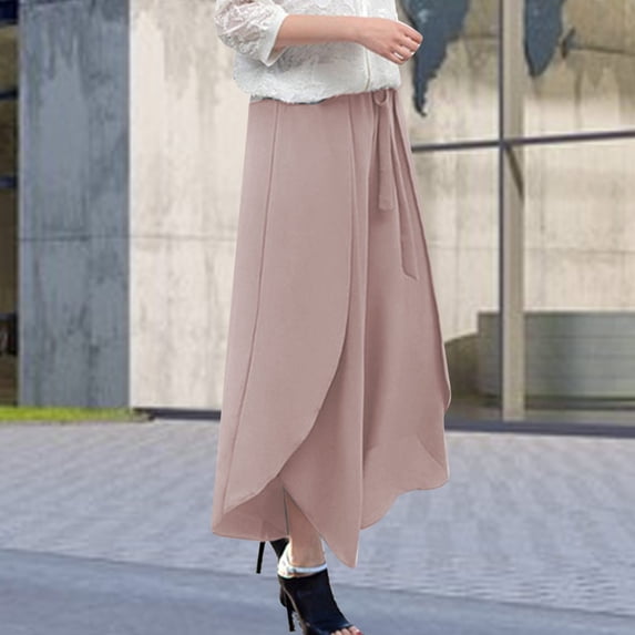 Women's Casual Pants Women'S Lace Up Chiffon Trousers Elastic Waist Casual Loose Wide Leg Skirt Casual Pants,Pink Women's Casual Pants XL