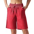 thumbnail image 1 of Women's Casual Pants Women'S Linen Shorts Casual Long Linen Shorts High Waisted Comfy Summer Shorts,Red Women's Casual Pants XXL, 1 of 9