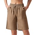 thumbnail image 1 of Women's Casual Pants Women'S Linen Shorts Casual Long Linen Shorts High Waisted Comfy Summer Shorts,Yellow Women's Casual Pants XL, 1 of 9