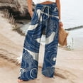 thumbnail image 1 of Women's Casual Pants Women'S Vintage Art Print Cotton And Linen Casual Pants Casual Wide Leg Trousers With Pockets,Blue Women's Casual Pants M, 1 of 5