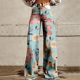 thumbnail image 1 of Women's Casual Pants Women'S Wide Leg Pant Vintage Floral Print High Waisted Straight Stretch Pants With Pockets,Blue Women's Casual Pants XL, 1 of 4