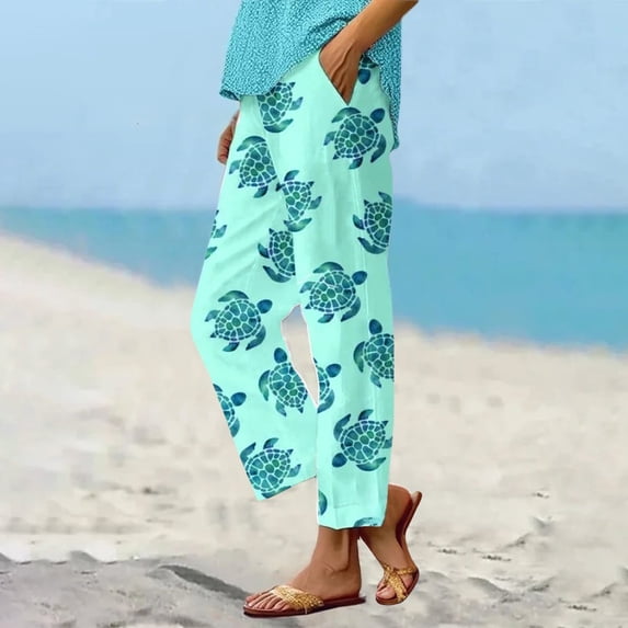Women's Casual Pants Women Summer Elastic Waist Crop Pants Plus Size Straight Leg Slack Casual Trouser With Pocket,Blue Women's Casual Pants XL