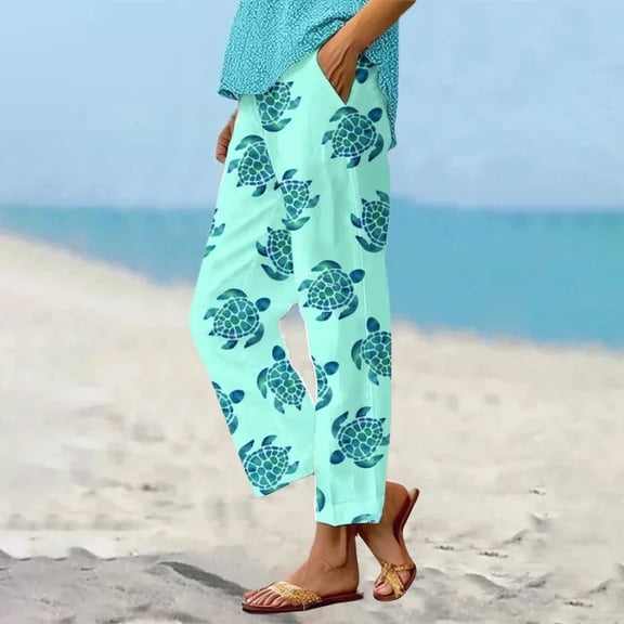 Women's Casual Pants Women Summer Elastic Waist Crop Pants Plus Size Straight Leg Slack Casual Trouser With Pocket,Blue Women's Casual Pants XXXL
