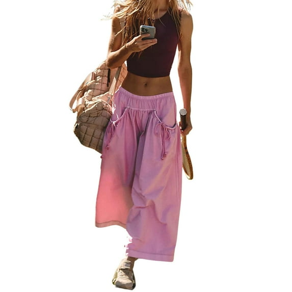 Women's Casual Pants Women's Loose Wide Leg Track Pants Pockets Elastic Waist Hiking Pants, Women's Casual Pants S